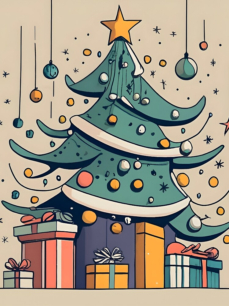 Thumbnail 3 of 3, Scarf, Modern Christmas Tree Minimalistic Drawing designed and sold by Patricks-Art.