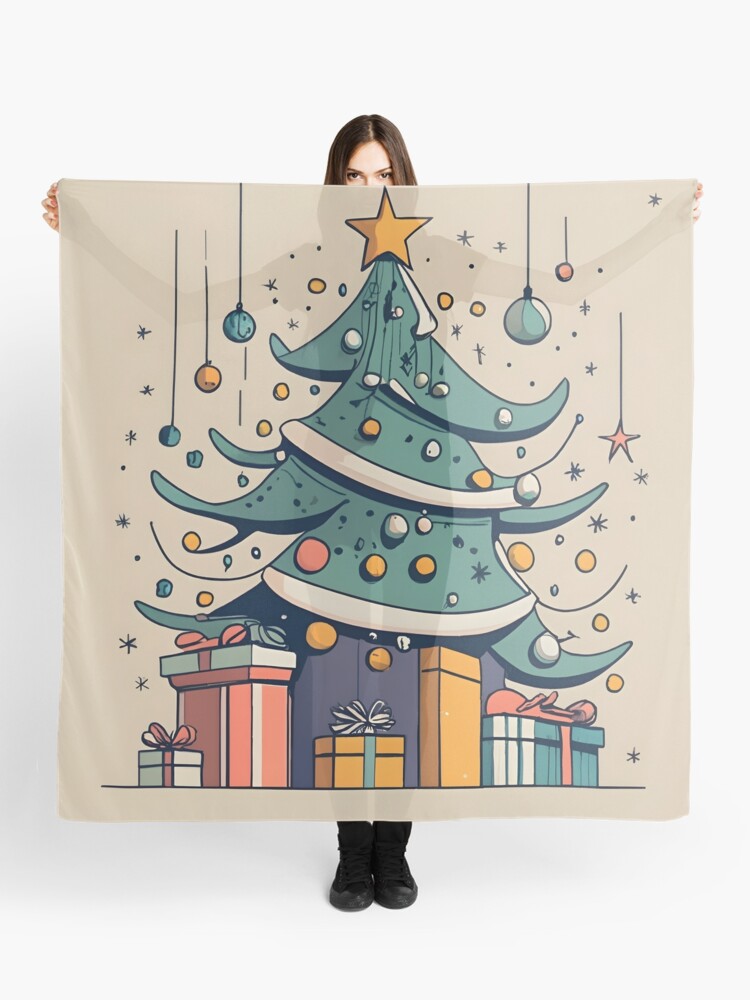 Thumbnail 1 of 3, Scarf, Modern Christmas Tree Minimalistic Drawing designed and sold by Patricks-Art.