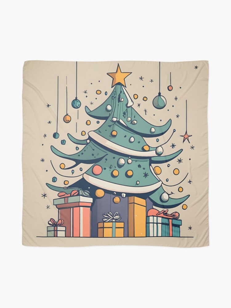Thumbnail 2 of 3, Scarf, Modern Christmas Tree Minimalistic Drawing designed and sold by Patricks-Art.
