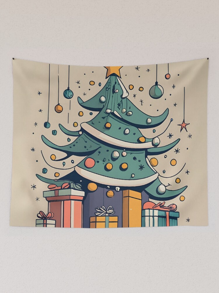 Thumbnail 2 of 3, Tapestry, Modern Christmas Tree Minimalistic Drawing designed and sold by Patricks-Art.