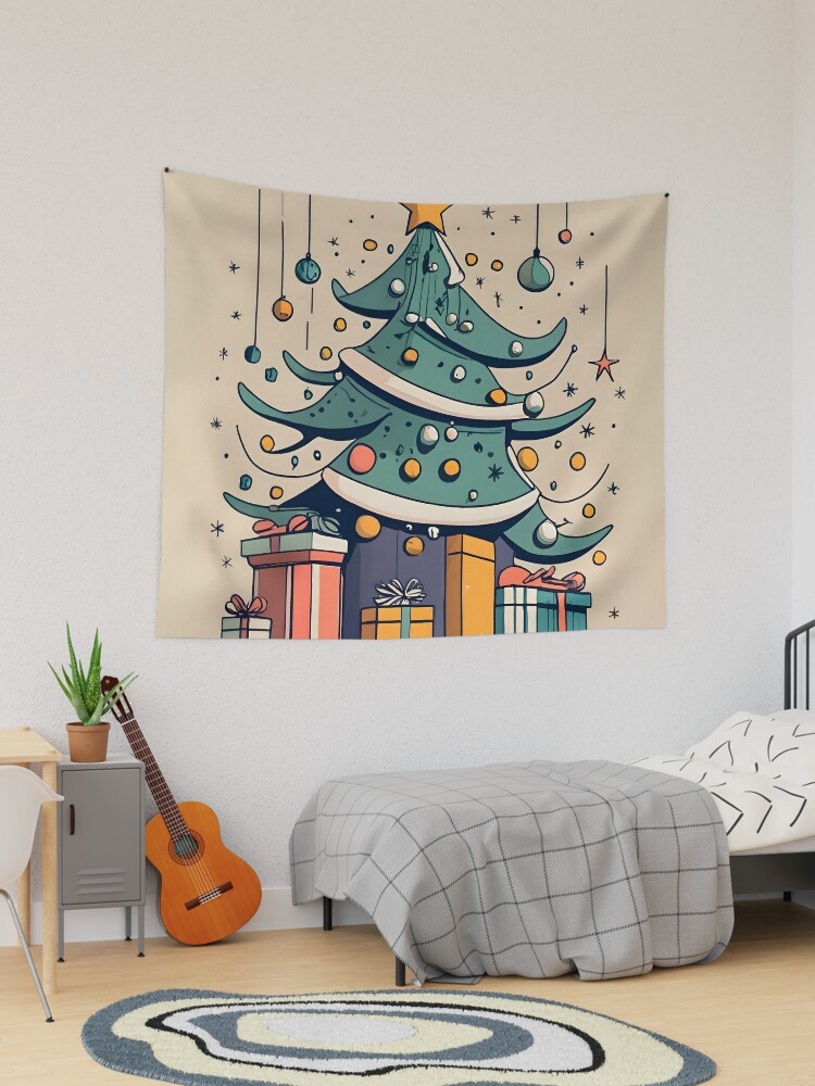 Thumbnail 1 of 3, Tapestry, Modern Christmas Tree Minimalistic Drawing designed and sold by Patricks-Art.