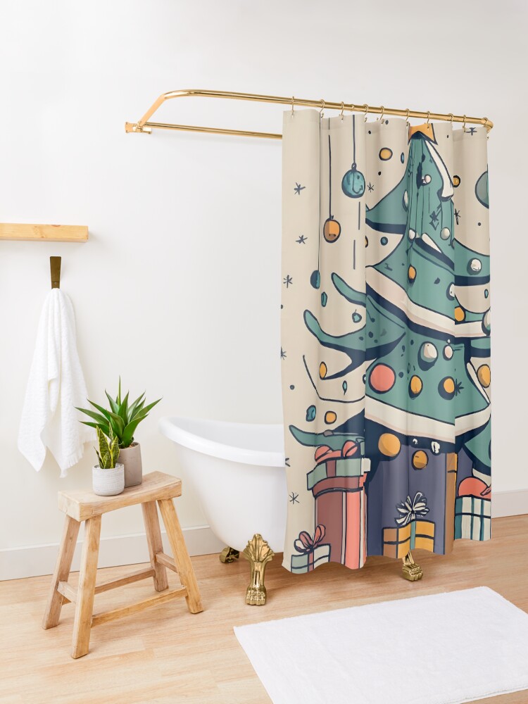 Thumbnail 3 of 5, Shower Curtain, Modern Christmas Tree Minimalistic Drawing designed and sold by Patricks-Art.