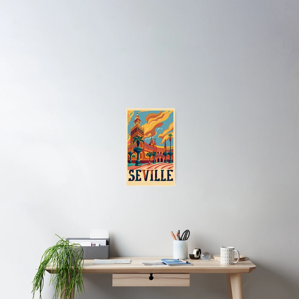 Poster Déco Vintage Séville - Impression Sur Toile 40x60 Cm - Voyage Espagne - Décor Murale Moderne Salon Bureau - 2