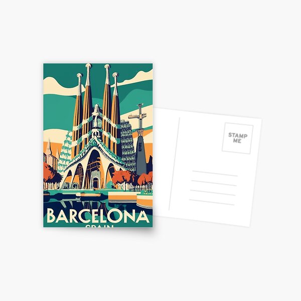 Item preview, A Vintage Travel Art of Barcelona - Spain  designed and sold by GoodOldVintage.