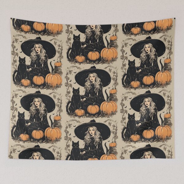 Item preview, Cute Vintage Halloween Witch with Black Cat designed and sold by silviaol.