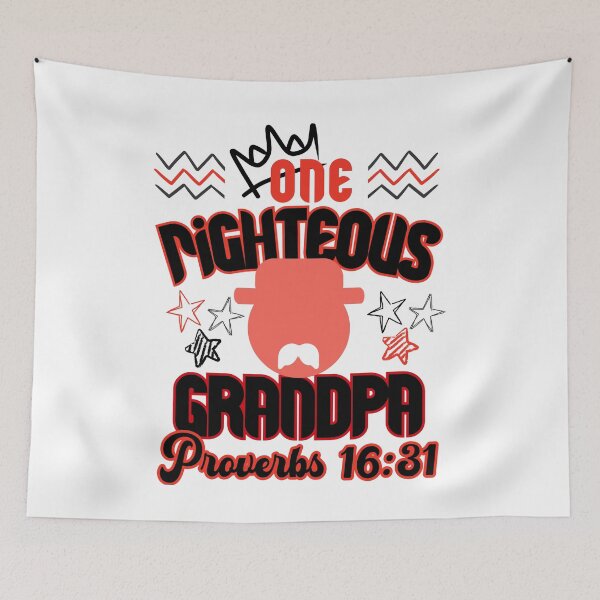 Item preview, Christian grandfather gift "One righteous grandpa" Proverbs 16 31 colorfull in red tones designed and sold by Marellyssv.