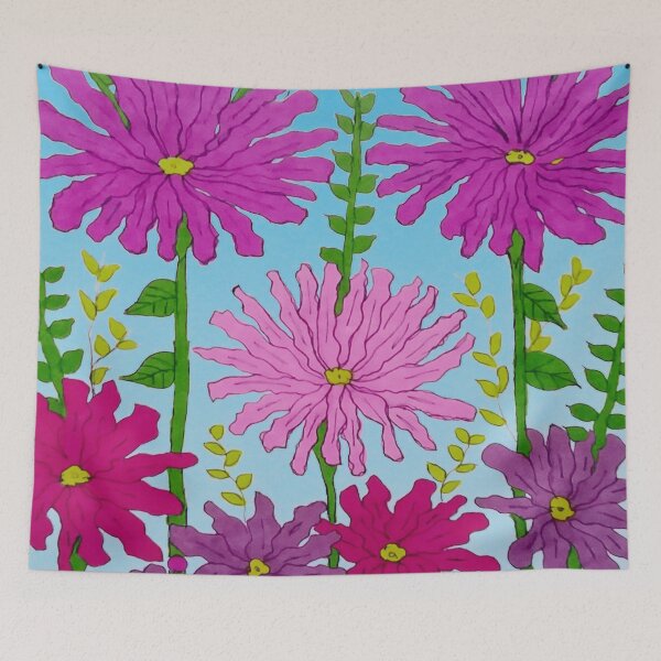 Item preview, Vivid Pink Flower Drawing on Blue designed and sold by DanielleGensler.