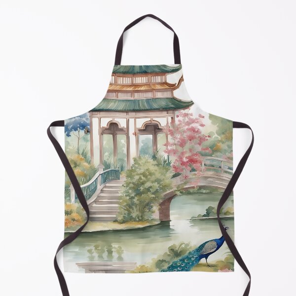Item preview, Peacock in pagoda garden watercolor painting designed and sold by SophieClimaArt.