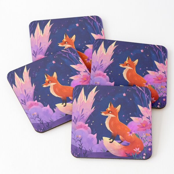 Item preview, Fox galaxy flower crystal pink purple star night tree blue animal pet designed and sold by xanastasiamay.