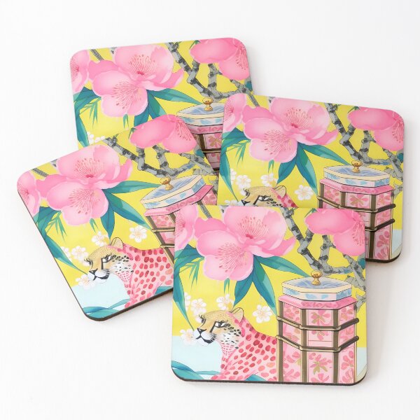 Item preview, Preppy cheetah, chinoiserie jar and cherry blossom designed and sold by SophieClimaArt.