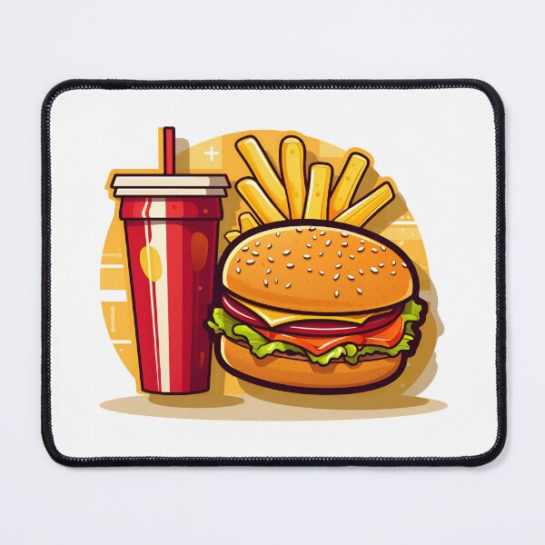 Artikelvorschau, Cheeseburger-Combo-Mahlzeit im Cartoon-Stil mit Pommes Frites und Sodagetränk, Aufkleber, Kunstdrucke und mehr entworfen und verkauft von Kevin Lou.