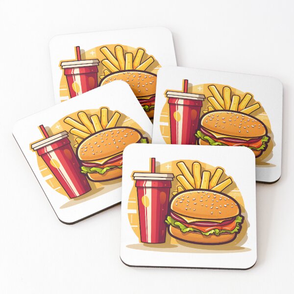 Item preview, Cartoon Style Cheeseburger Combo Meal with French Fries and Soda Drink Sticker Art Prints and More designed and sold by Kevin Lou.