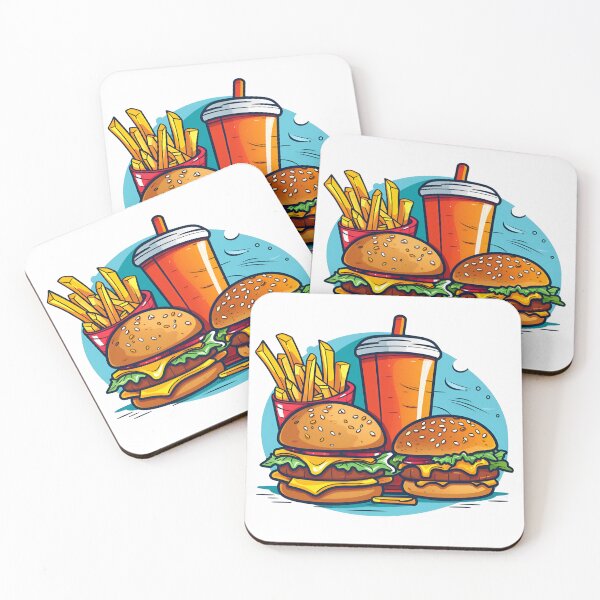 Item preview, Cartoon Style Cheeseburger Combo Meal with French Fries and Soda Drink Sticker Art Prints and More designed and sold by Kevin Lou.
