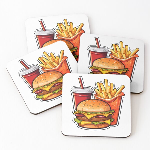 Item preview, Cartoon Style Cheeseburger Combo Meal with French Fries and Soda Drink Sticker Art Prints and More designed and sold by Kevin Lou.