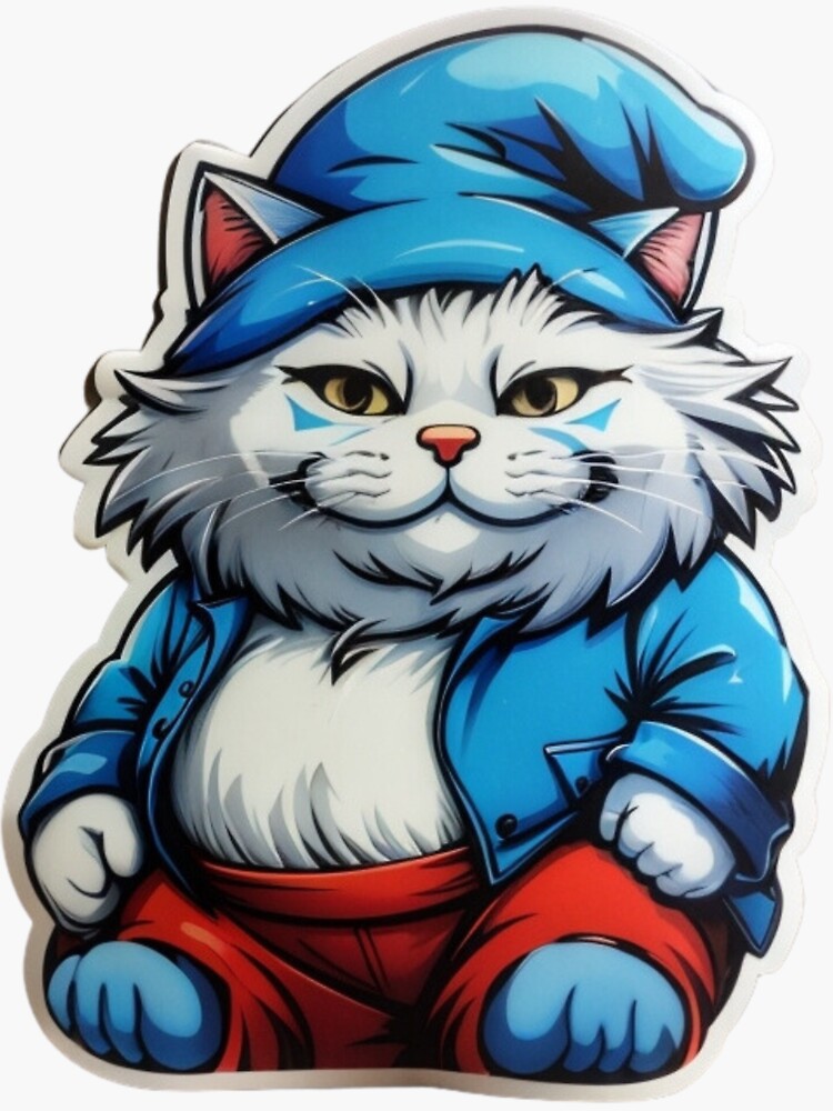  Sticker Cat Meme Blue Smurf Waterproof Sticker Label