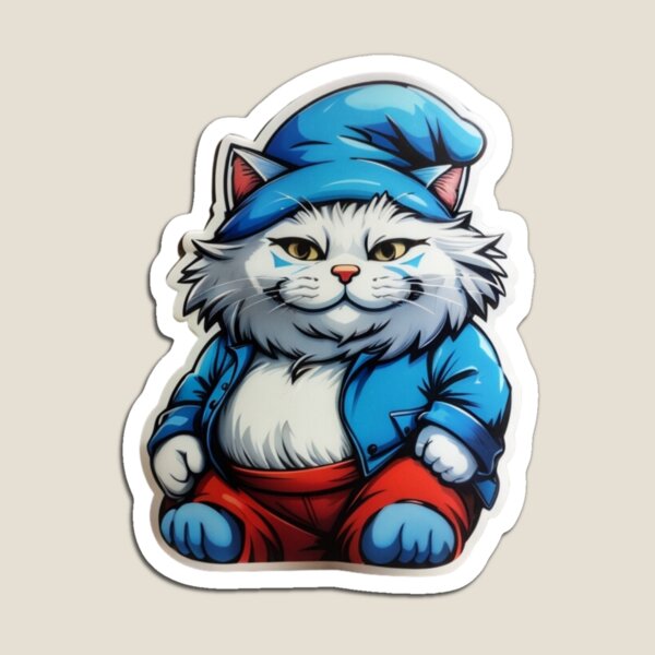 smurf cat, blue cat, cute cartoon blue kitten in a cap