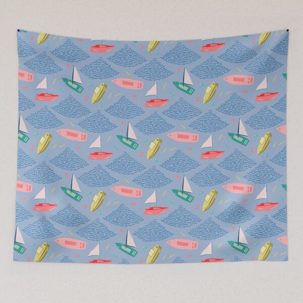 Item preview, Artsy Sailing Race in Sweden - Chambray Blue, Pink, Green, Yellow designed and sold by Ingrid Poole.