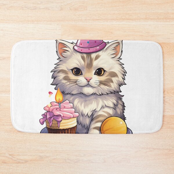 Item preview, Joyful Birthday Cat: Realistic Fluffy Feline Celebrating with Cake Sticker designed and sold by PaintbrushPlace.