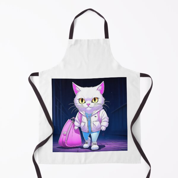 Item preview, A white kitten wearing light pink and black backpack and jeans and random colour chucks, posing like a model designed and sold by ACEGDesign.