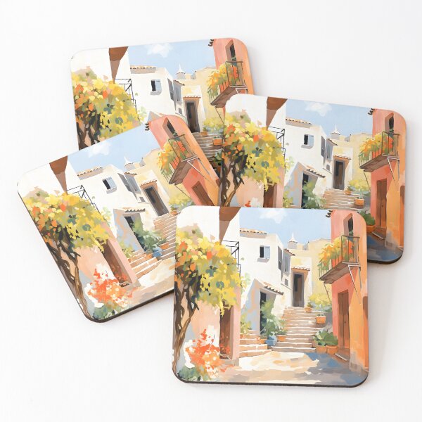 Item preview, Small town street scene, colorful oil painting designed and sold by BrotherQY.