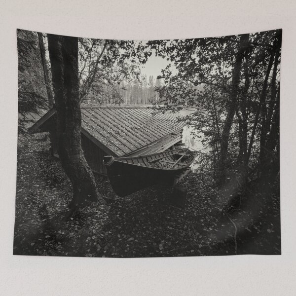 Item preview, The boat house and a rowing boat bw designed and sold by Jouko Lehto Photography.