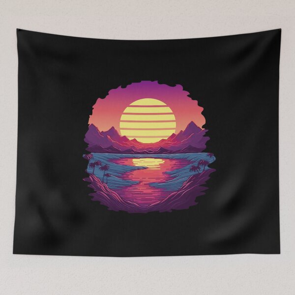 Item preview, Mountains palm trees reto sunset designed and sold by DerSenat.