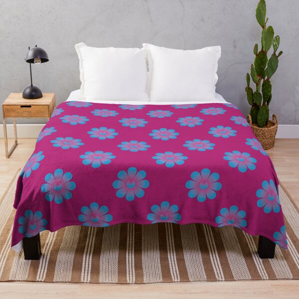 Item preview, 70s Style Large Hot Pink and Blue Daisy Flowers on a Magenta Background  designed and sold by Aureusglow.