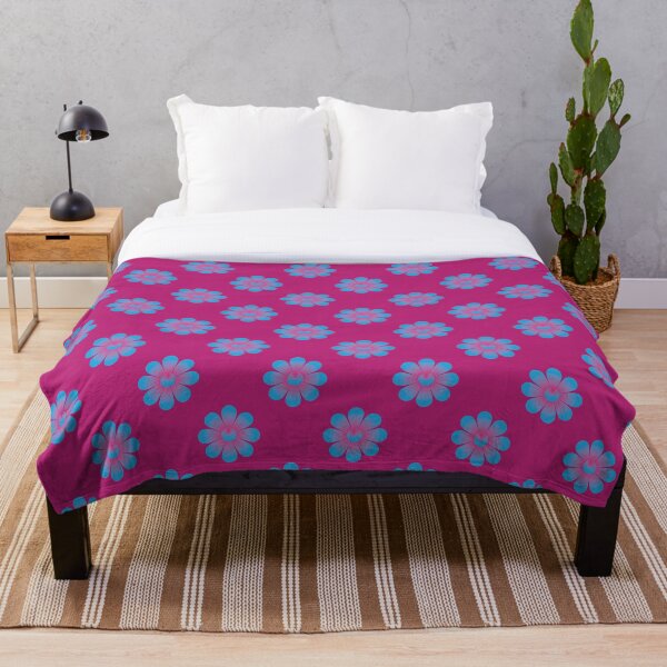 Item preview, 70s Style Large Hot Pink and Blue Daisy Flowers on a Magenta Background  designed and sold by Aureusglow.