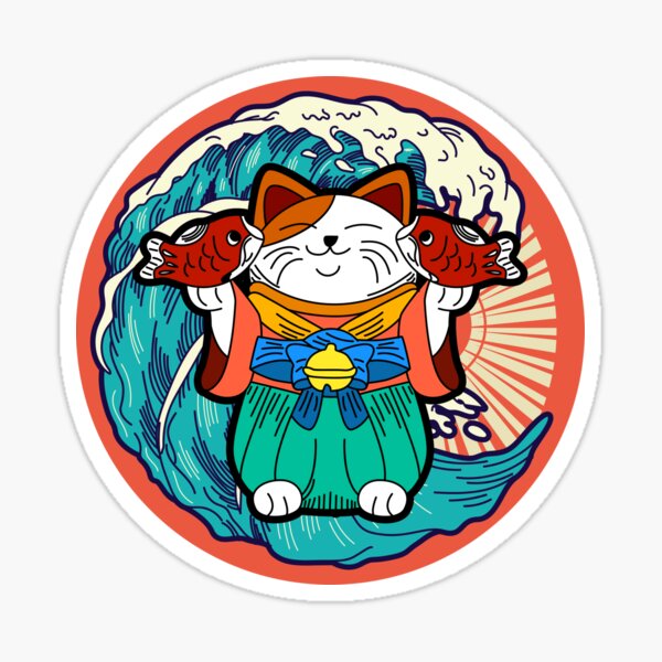 Vista previa del artículo con la obra «Lindo maneki con peces, maneki neko, maneki japonés», diseñado y vendido por LarryGART.