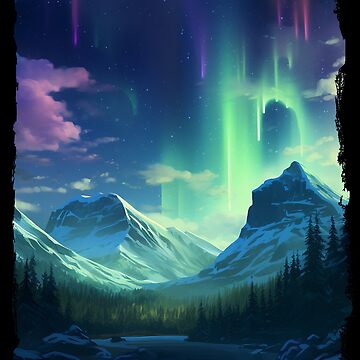 Northern Light Aurora Borealis Scenery Mountains Rivers Trees Sticker for  Sale by NLTees
