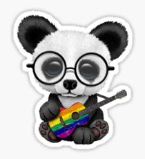 Pegatina Baby Panda Playing Rainbow Flag Guitar