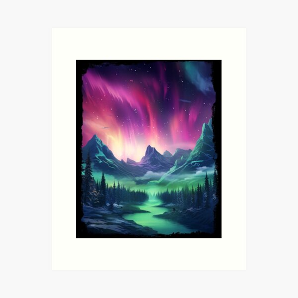 Encaustic painting, landscape painting, forest scene, high quality Northern Lights