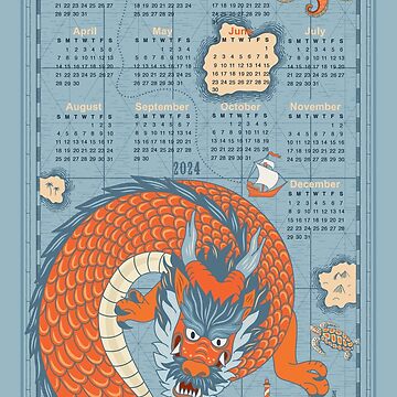 Calendrier mural décoratif avec année du dragon, calendrier
