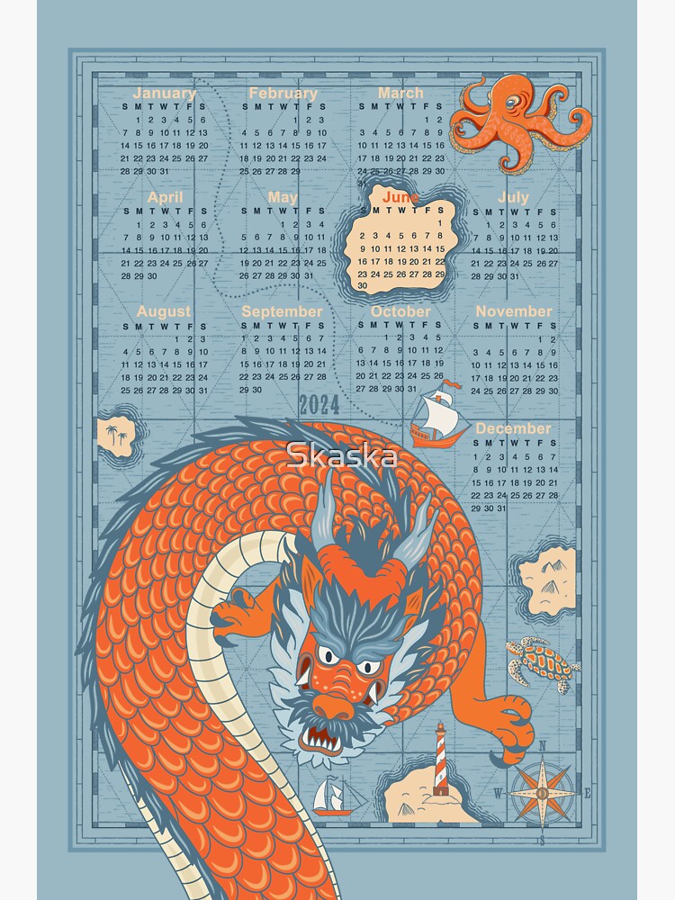 Calendrier Annuel 2024 Dragon Mignon Avec Arbre De Noël Modèle