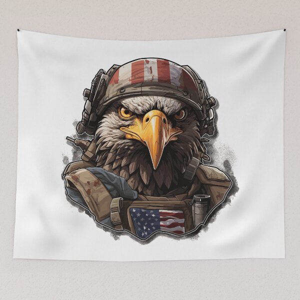 Item preview, Veterans Day - Eagle with helmet and American flag designed and sold by Raskal-Print.