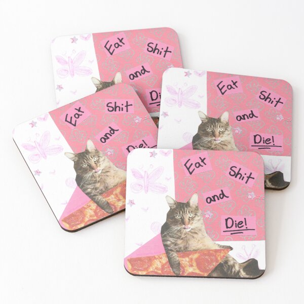Item preview, Eat Shit and Die - Cat with pizza collage designed and sold by OnBambisMind.