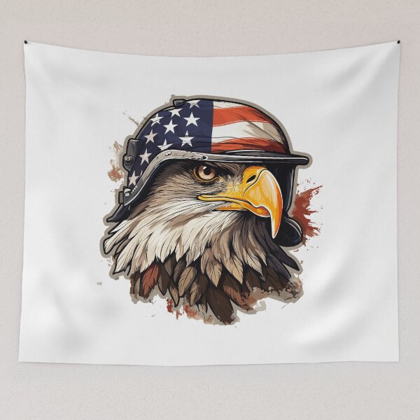 Item preview, Veterans Day - Eagle with helmet and American flag designed and sold by Raskal-Print.