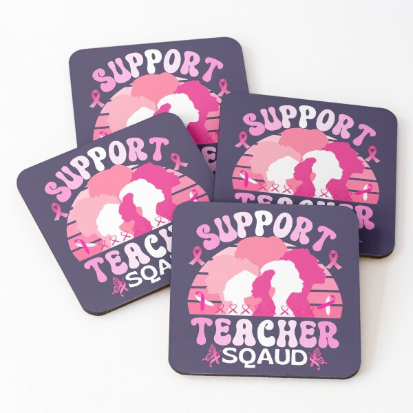 Item preview, Support Teacher Squad Lady Retro Pink Ribbon Human Standing Breast Cancer Awareness designed and sold by LittleZea.