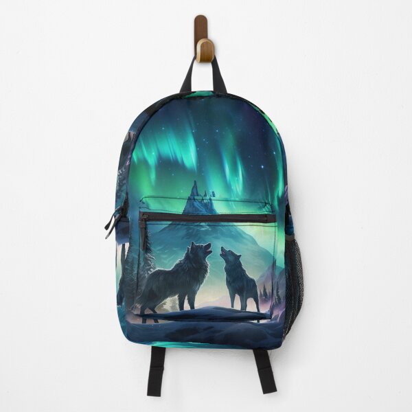 Item preview, Wolf Northern Light Aurora Borealis Scenery Mountains Rivers Trees designed and sold by NLTees.