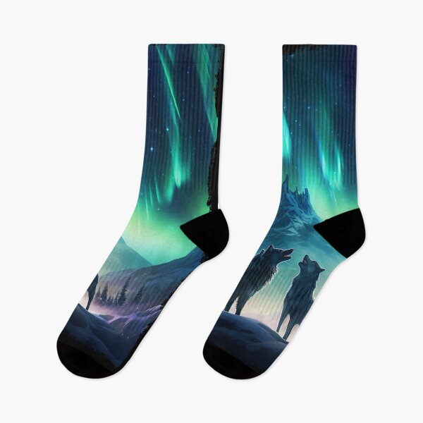 Item preview, Wolf Northern Light Aurora Borealis Scenery Mountains Rivers Trees designed and sold by NLTees.