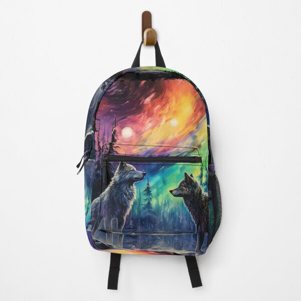Item preview, Wolf Northern Light Aurora Borealis Scenery Mountains Rivers Trees designed and sold by NLTees.