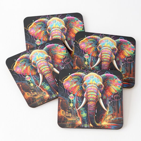 Item preview, colorful neon elephant digital print designed and sold by dcrc.