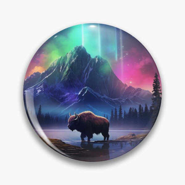 Item preview, Buffalo Northern Light Aurora Borealis Scenery Mountains Rivers Trees designed and sold by NLTees.