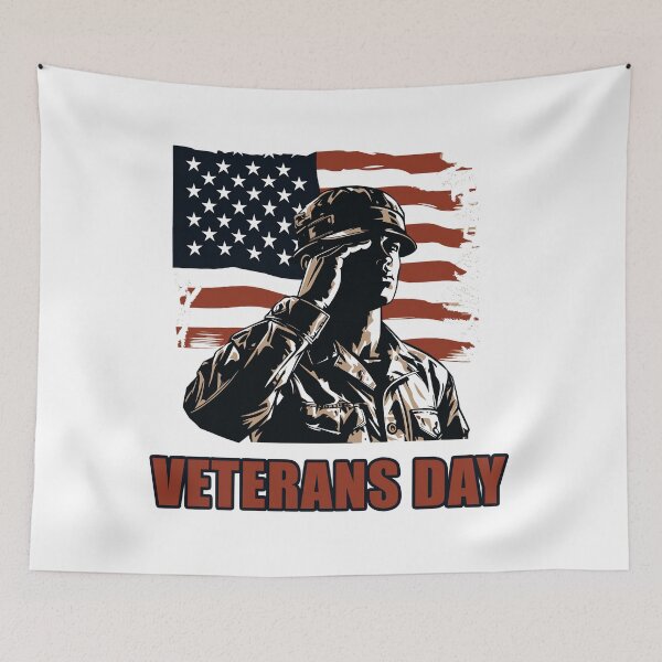 Item preview, Veterans Day - Soldier in front of the American flag designed and sold by Raskal-Print.
