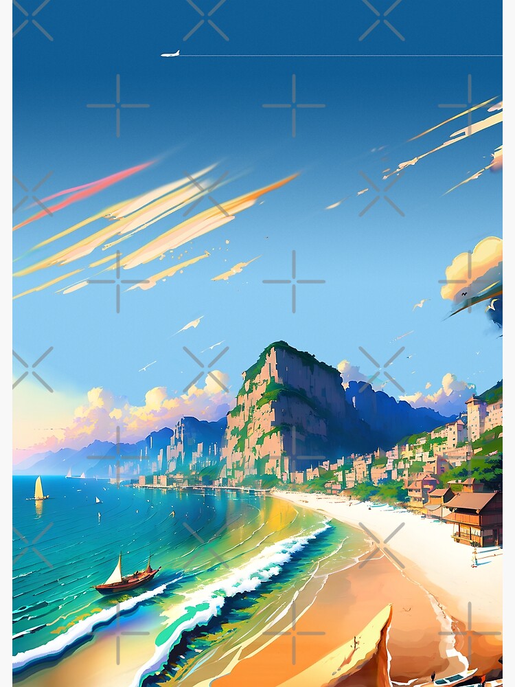 Japan, Okinawa, anime city on the bay — City Pop art, anime landscape  poster