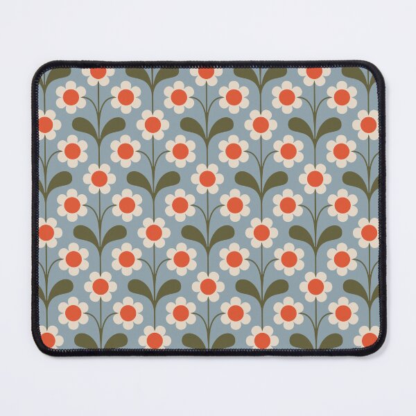 Item preview, KF 0156 B - Vintage Retro 70s Daisy Floral Pattern in Red and Green on Blue designed and sold by KhakiFinch.
