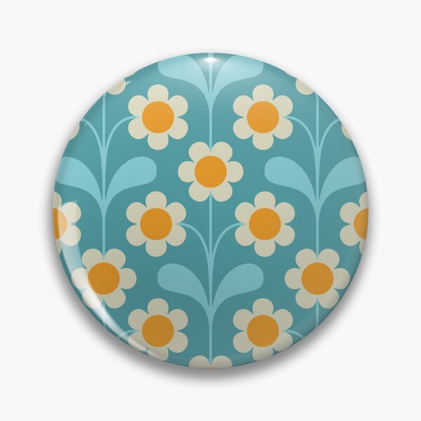Item preview, KF 0156 F - Vintage Retro 70s Daisy Floral Pattern in Blue and Yellow designed and sold by KhakiFinch.