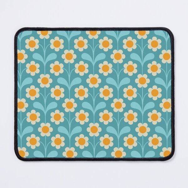 Item preview, KF 0156 F - Vintage Retro 70s Daisy Floral Pattern in Blue and Yellow designed and sold by KhakiFinch.