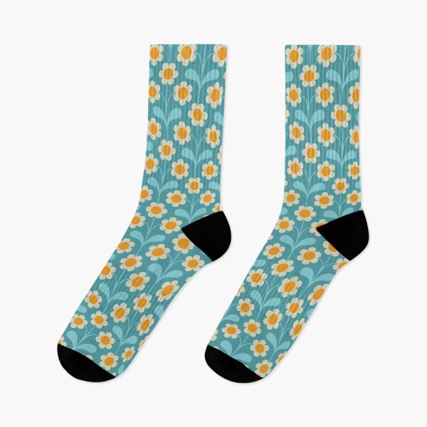 Item preview, KF 0156 F - Vintage Retro 70s Daisy Floral Pattern in Blue and Yellow designed and sold by KhakiFinch.