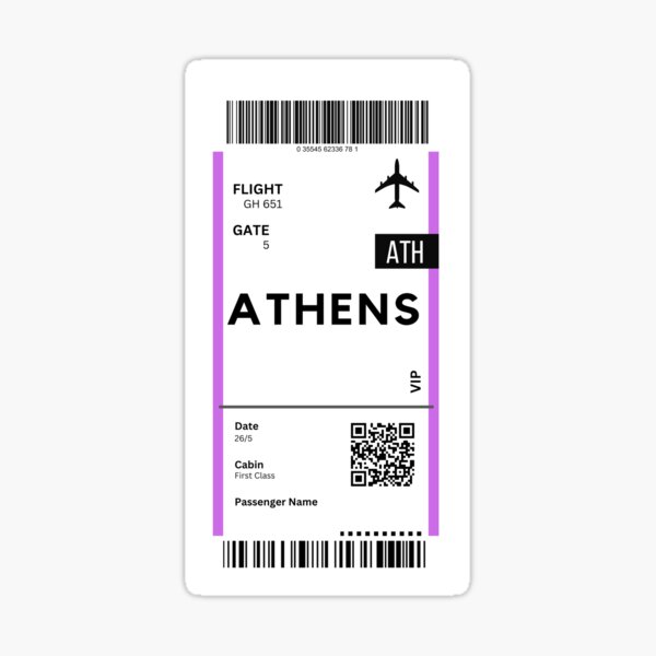 Athens Boarding Pass Airplane Plane Ticket Travel Greece Water Bottle